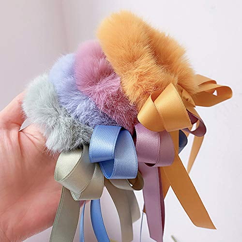 Chids Fluffy Mink Hair Furry Scrunchie Elastic Hair Ring Rope Band Clips Hairpin